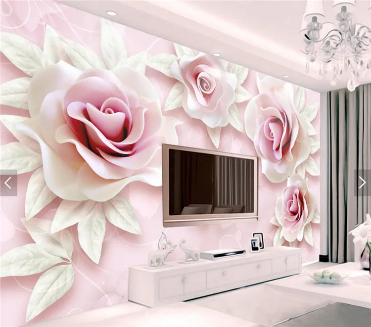 3D bloemen behang foto muur papier woonkamer slaapkamer decor papel pintado pared rollos muur papers home decor 3d roze bloem