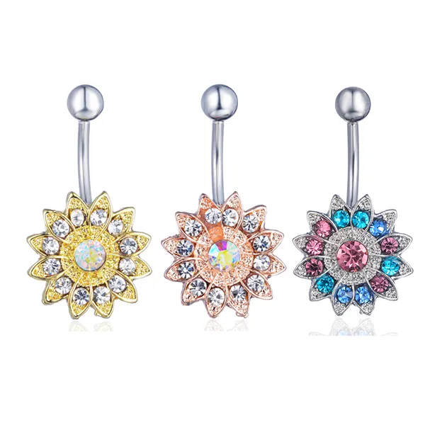 D0691 Clear AB Sunflower style navel button ring piercing body jewlery 1.6*11*5/8 belly ring Body Jewelry