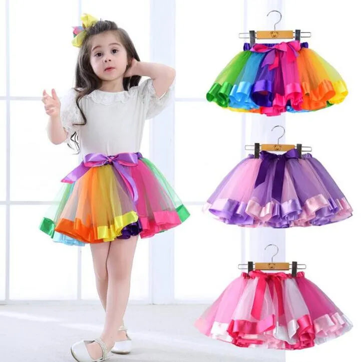 6 Pcs New Kid Meninas saia Rainbow cor tutu Vestidos Recém-nascidos Rendas Princesa Saia Pettiskirt Ruffle Ballet Dancewear