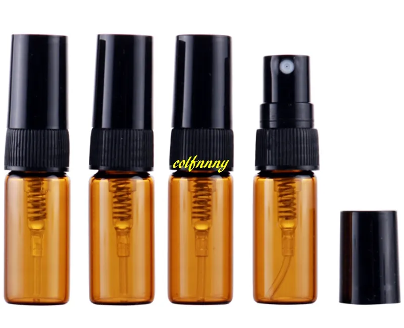 50pcs/lot Free Shipping 3ML Amber Spray Atomizer Perfume Bottle Empty Brown Parfum Sample Glass Bottles 14x56mm