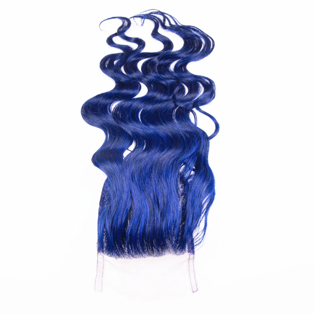 Extensiones de cabello humano de color azul brillante con cierre superior 4x4 Cabello ondulado con agua 3 paquetes con cierre de encaje