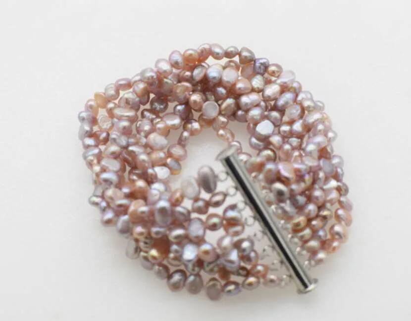 Bracciale di perle d'acqua dolce a 8 file viola barocco 5-7mm 7,5 pollici natura FPPj perline all'ingrosso