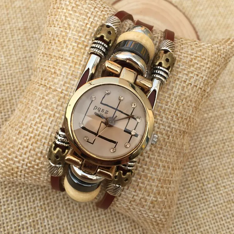 Roupas femininas relógio preto punk aço inoxidável clasp relógios senhoras pulseira pulseira relógio de pulso de couro de moda quartzo diamante