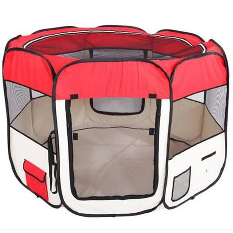 2018 Partihandel 57 "Bärbar vikbar 600d Oxford Cloth Mesh Pet PlayPen Staket med åtta paneler 59cm 94cm hund resa utomhus