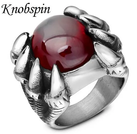 L'anello di barretta degli uomini della pietra rossa della pietra dell'artiglio di personalità di modo punk i monili del motociclista dell'anello dell'acciaio inossidabile di formato 7-12 bague homme