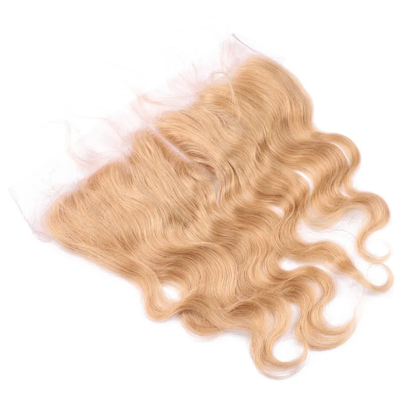 Body Wave # 27 Fraise Blonde Brésilienne Vierge Cheveux Humains Tisse Bundle Offres avec Miel Blonde 13x4 Dentelle Frontale Fermeture 