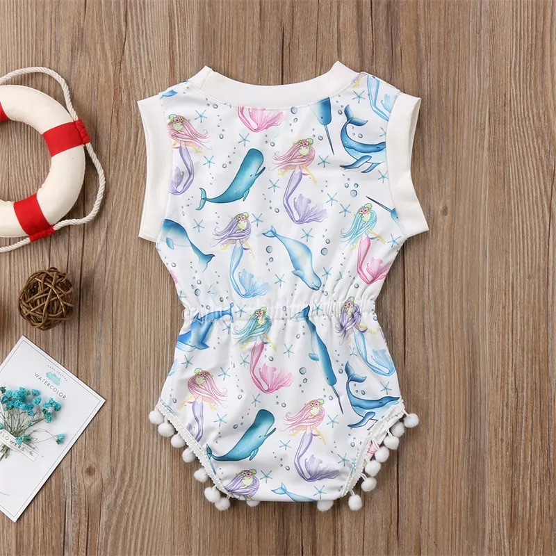 2018 새 아기 소녀 옷 여름 돌고래 인 어 인쇄 술 술 신생아 아기 Romper Sunsuit Playsuit 복장 아이 옷 아기 Onesies