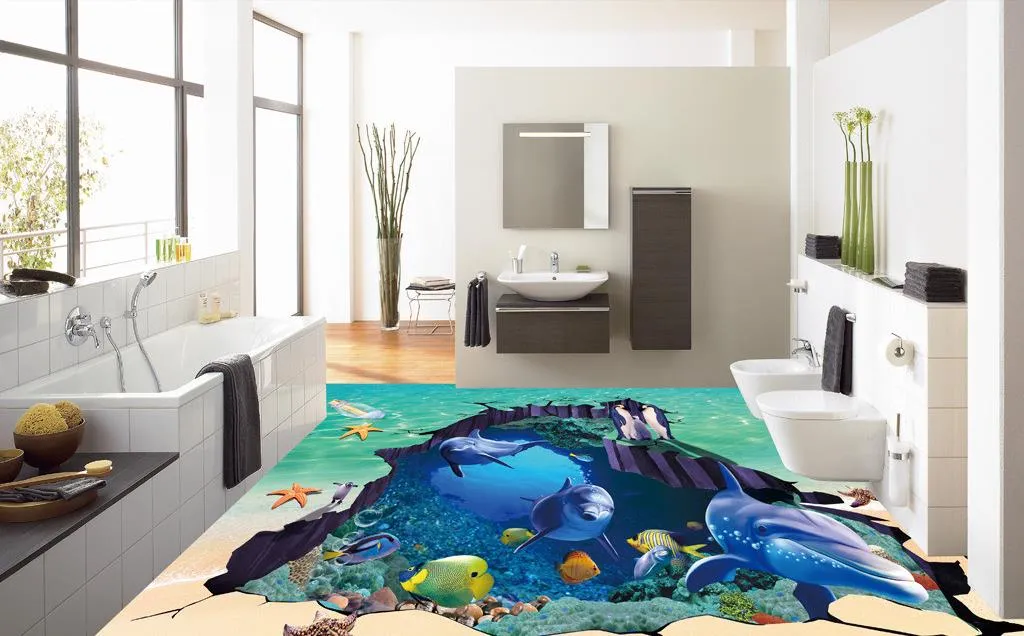 PVC samoprzylepna podłoga Podwodna World Worldowa 3d Sztuka Płytki Płytki Samoprzylepna Tapeta