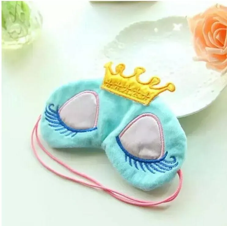 DHL free Lovely Pink/Blue Crown Sleeping Mask Eyeshade Eye Cover Travel Cartoon Long Eyelashes Blindfold Gift For Women Girls lesgas