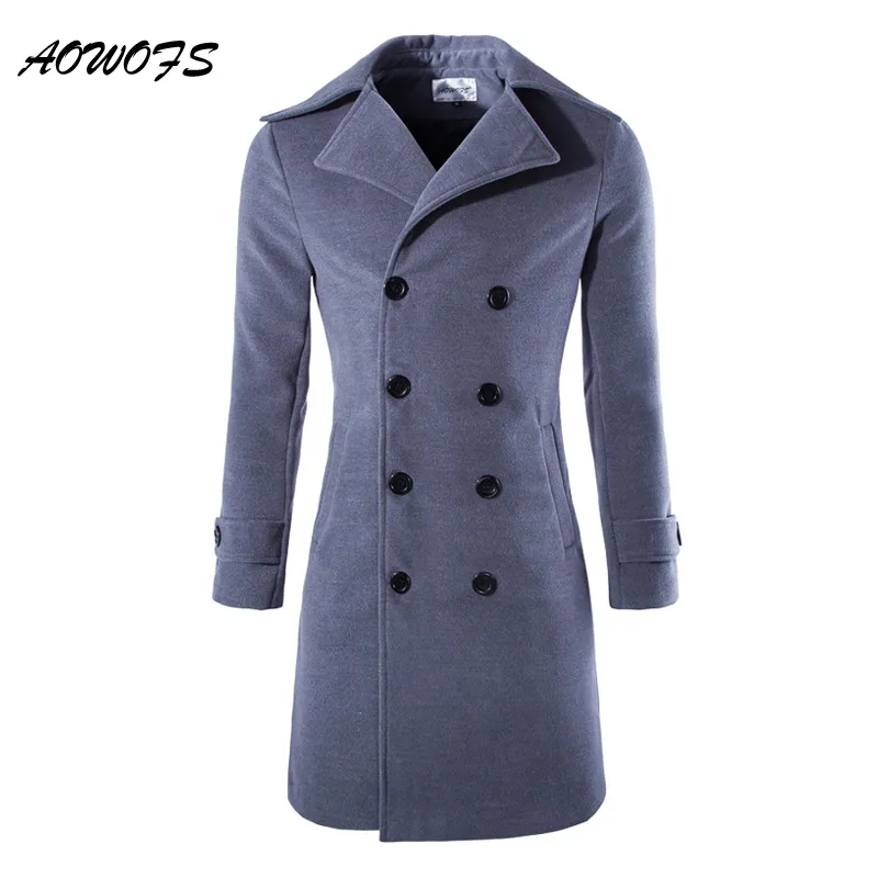 AOWOFS Mens Overcoat Long Trench Coats Winter Male Pea Coat Double