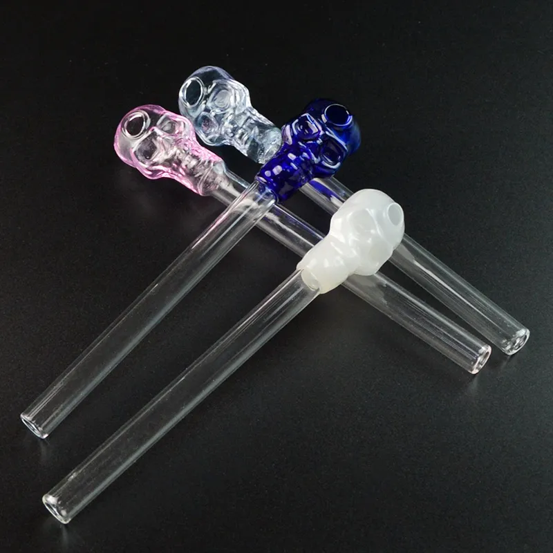 DHL Skull Glass Oil Burner Mini Pipe Oil Burner Colorful Glass Pipes Pyrex Pipe Straight Tube Pipes Smoking Pipe SW13