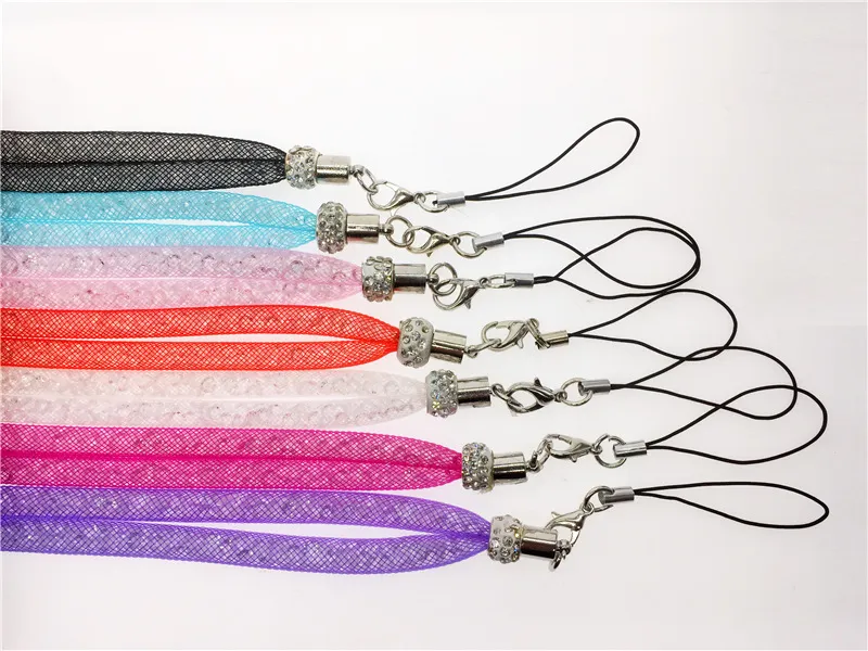 Bling Diamond Phone Lanyard Straps Candy Color Shiny Charm Long Neck Mobile Phone Cellphone Belt Hang Chain Bracelet7712874