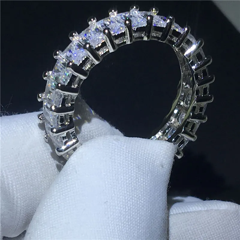 Anello da dito fatto a mano in argento sterling 925 taglio principessa 5A zircone Cz anelli di fidanzamento fedi nuziali donne gioielli da sposa