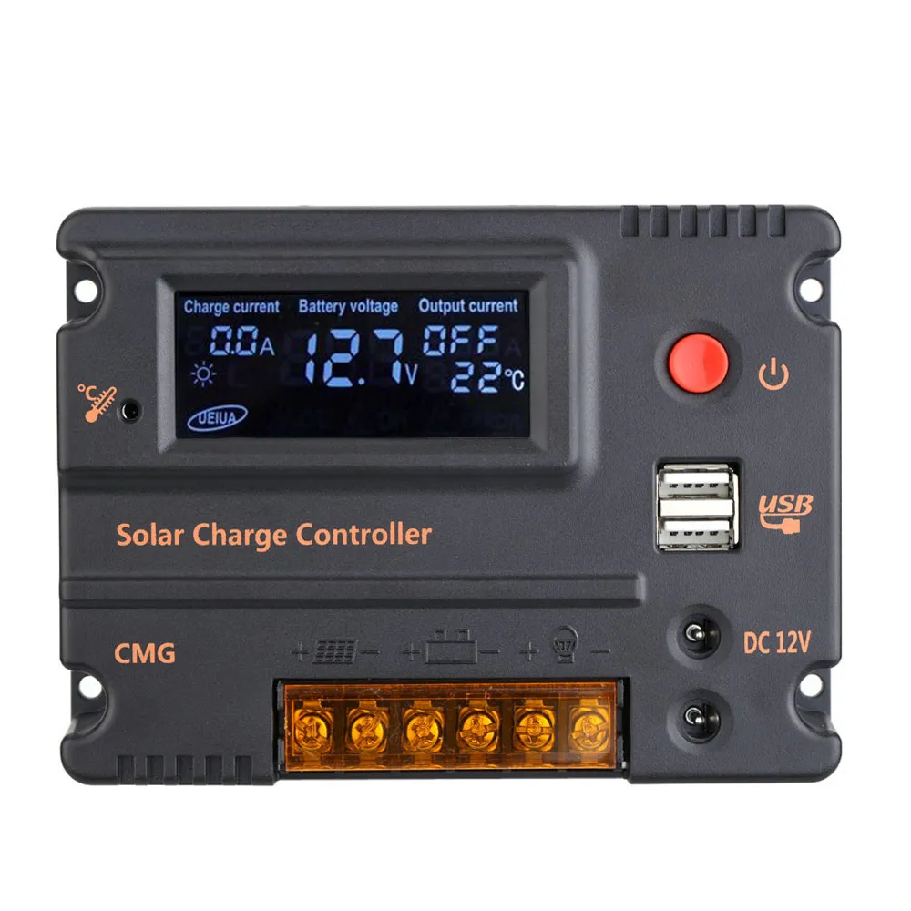 Freeshipping tela LCD 20A painel controlador de carga solar regulador de bateria interruptor automático proteção contra sobrecarga compensação de temperatura 12V / 24V