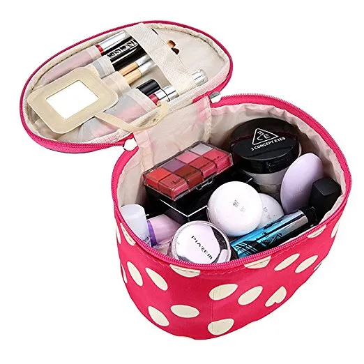 Dots Pattern Large Cosmetic Bag Travel Makeup Organizer Case Holder With Mirror for Women