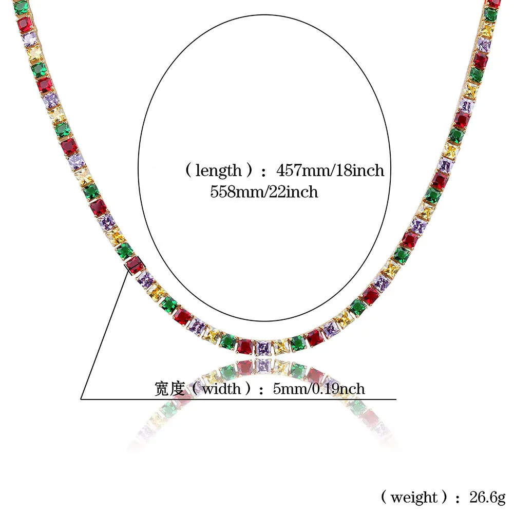 Chaîne de collier en Zircon pour hommes, or et argent, 1 rangée de 5mm, chaîne de Tennis, Micro pavé coloré, chaîne de collier en Zircon 18 22 pouces 254K