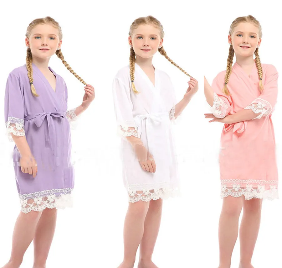 Flower Girl Cotton Robe Set da sposa Bambino Pigiama Night Dressing Robe Pizzo Yukata Sleepwear Bath Wedding