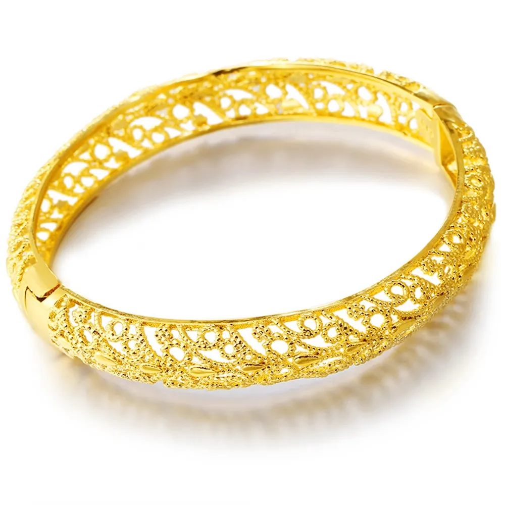 1 stuks holle filigraan vrouwen bangle vaste 18k geel goud gevuld bruiloft vrouwelijke armband openbare engagement geschenk