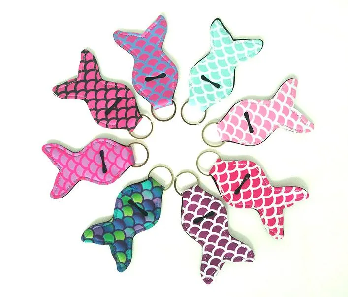 Partihandel Mermaid Tail Chapstick Holder Keychain Neoprene Chapstick Wrap Gifts Gratis frakt Sn1242