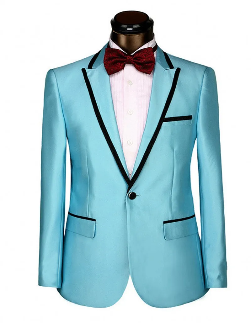 Nova marca de Luz Azul 2 Peça Terno Homens Casamento Tuxdos de Alta Qualidade Noivo Smoking Pico Lapela Um Botão Homens Blazer (Jacket + Pants + Tie) 1301