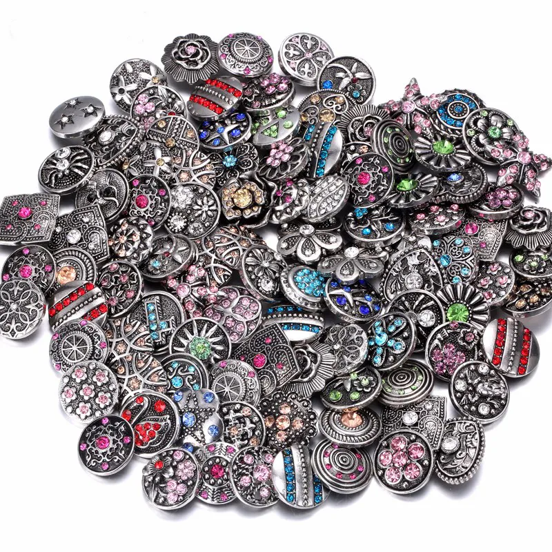 Noosa Snap Button Jewelry Wholesale Lot Fit Bracelet Bangles Necklaces 18mm Metal Rhinestone Ginger Snap Buttons Charm Bracelets