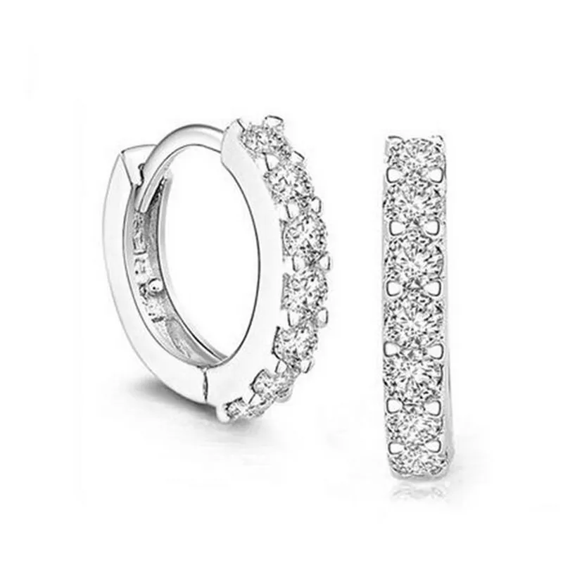 Cały Salesilver One-Row Crystal Rhinestone Hoop Kolczyki Dla Kobiet Bijoux Cuff Mankiet Akcesoria Ślub Earing Najlepszy prezent