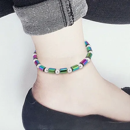 Hot Summer Coast Foot Chain Healthy Anklet Bracelet Colorful Magnetic Beads Hematite White Pearl Charm Anklet for Women