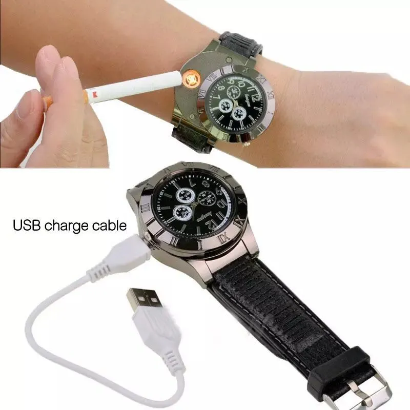 USB opladen sigarettenaansteker wearable smart watch sigarettenhouder ungsten draad antiwind men039s creatieve metalen watch5000426