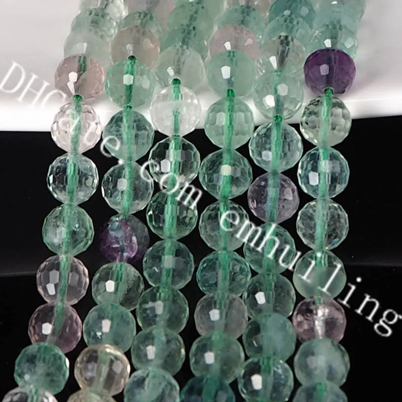 1 Full Strand Hand Carved and Polished Genuine Natural Rainbow Fluorite Faceted Round Jewellery Loose Beads 7mm Beads DIY Bracelet Necklace