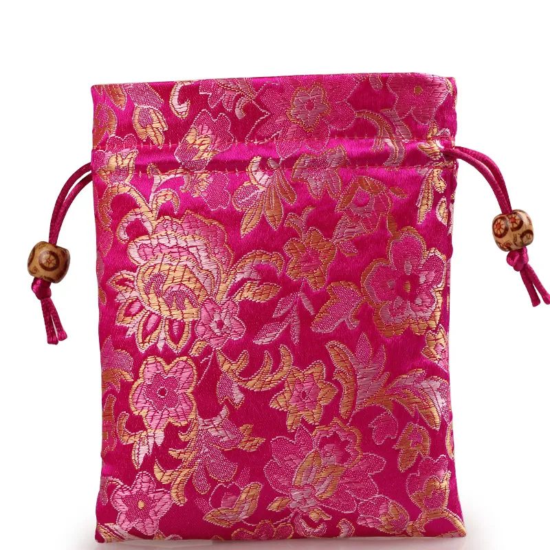 Drawstring pequeno saco de cetim de seda bolsa de jóias de alta qualidade festa de casamento favorece sacos de embalagem de presente floral / lote