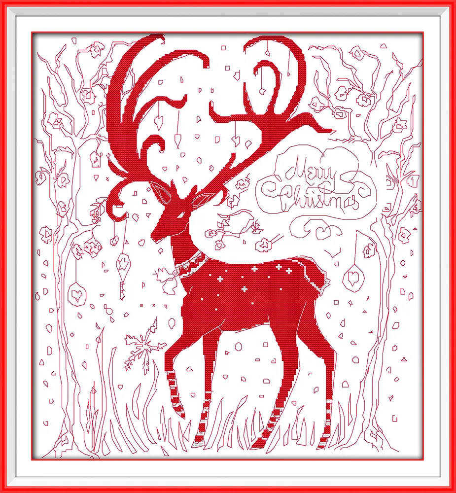 Merry Christmas Elk Deer Home Decor Paintings, Handgjorda Kors Stitch Broderi NeedleWork Sets Räknat Skriv ut på duk DMC 14ct / 11ct