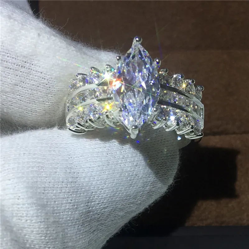 女性のための高級ジュエリーマーキーカット5ctドイモニークCZ 925スターリングシルバーの婚約の結婚式のバンドリング愛のギフト