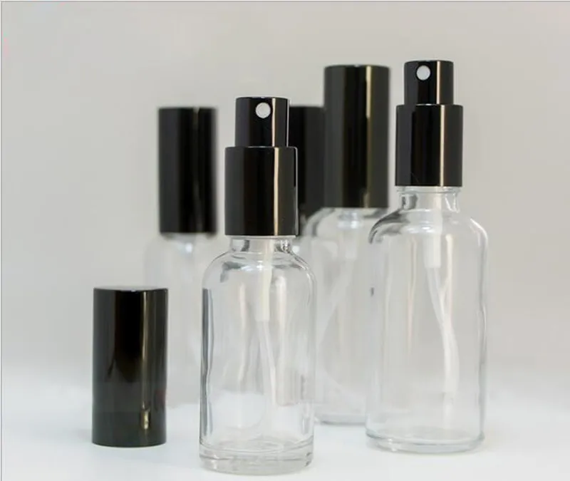 Wholesale USA UK Clear Glass Spray Bottles 30ml Portable Refillable Bottles With Perfume Atomizer Black Cap Free DHL