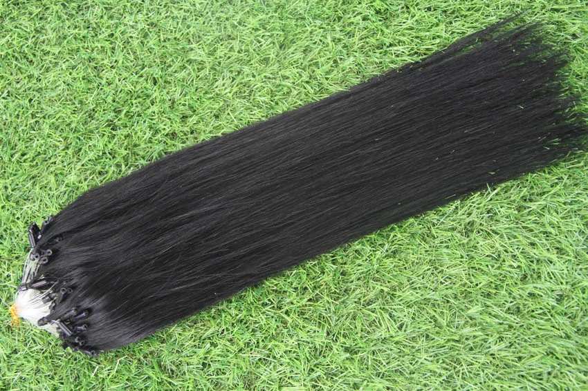 Brasilianische Haarverlängerung mit Mikroringschlaufen, 100 g, 7a, 100 % Remy-Haar, gerade Mikroperlenverlängerungen, 100 Stück