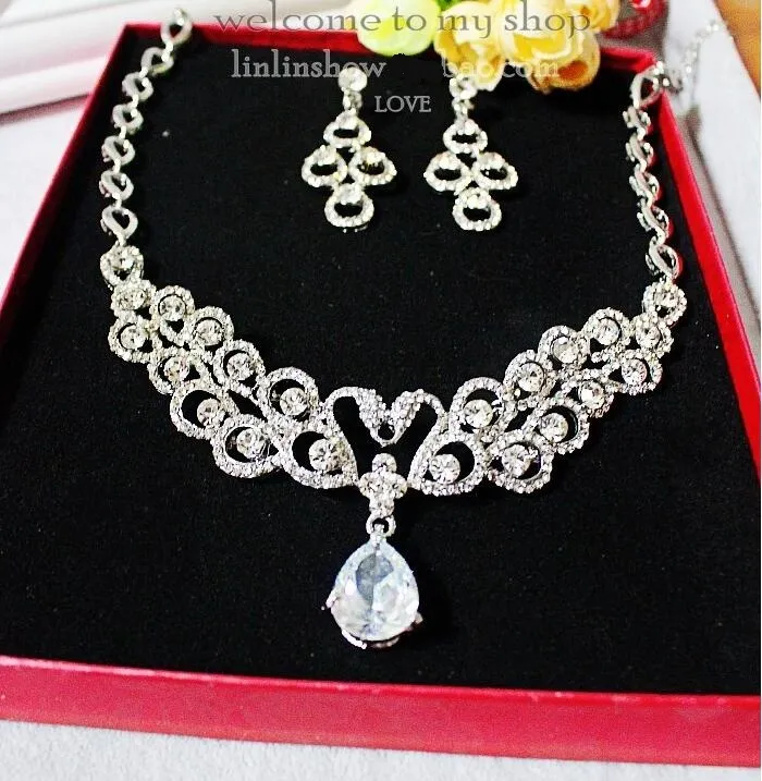 Collier romantique boucle d'oreille brillant perles strass mariée diadème bijoux ensembles perles accessoires de mariage pour soirée de mariage JLO26