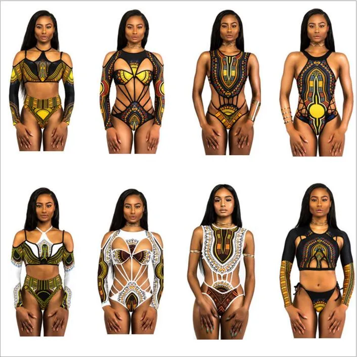 Bikini Plus Size Swimwear Women African Digital Tribe Kaftan Swimsuit Print One Piece Bikini Bandage Sexy Fashion Bikinis Bathing Suits 3757