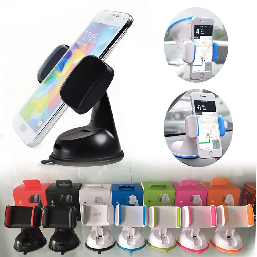 Universal bilmonterad telefonhållare 360 ​​° Rotation Bil Vindruta Dash Board Clip Mounts Justerbara fästen för GPS iPhone XS Max