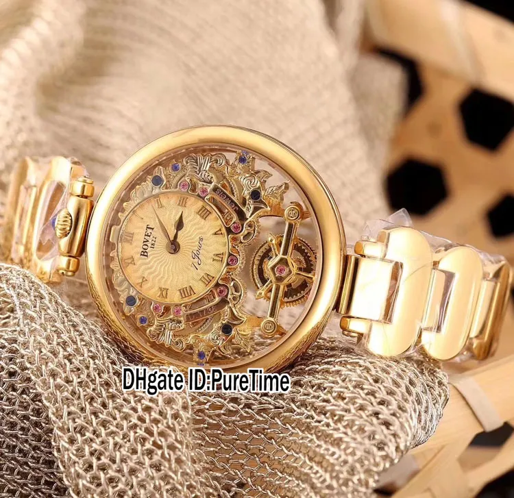 Yeni Bovet Amadeo Fleurier Büyük Komplikasyonları Virtuoso iskelet Tourbillon İsviçre Kuvars 18k Sarı Altın Beyaz Kadran Erkekleri Watc147d