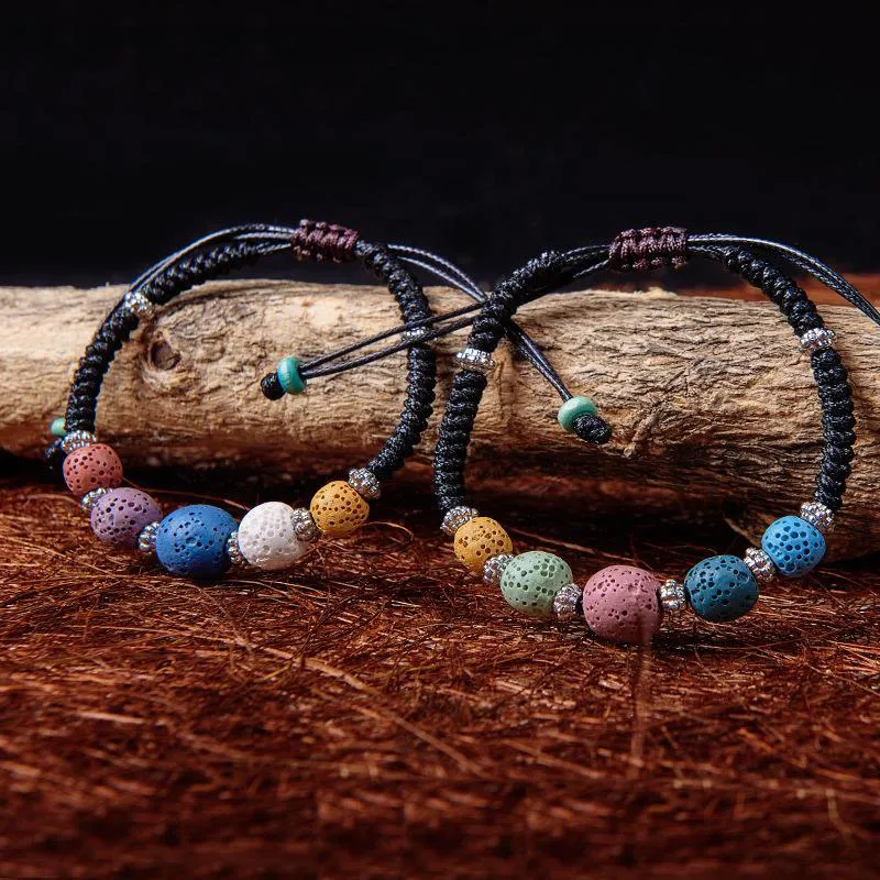 5 Farben Lavagestein Perlen Charm Armbänder Damen Ätherisches Öl Diffusor Stein Leder Geflochtenes Seil Armreif für Damen Modeschmuck
