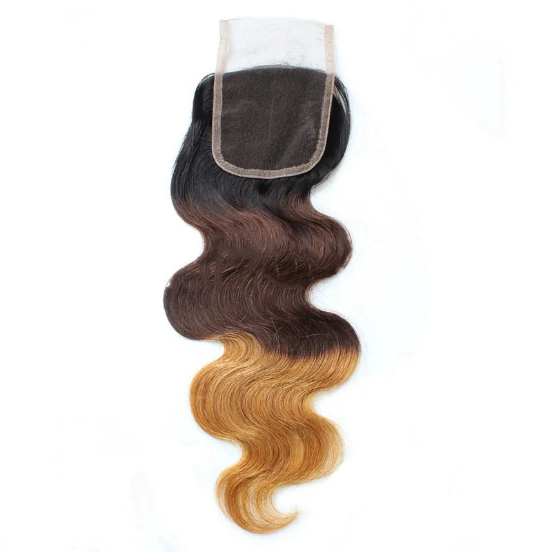 Braziliaanse Body Wave Ombre T1B / 4/7 Lace Sluiting Baby Haar Midden Part Free Deel 3 Deel Kant Bovenste sluiting