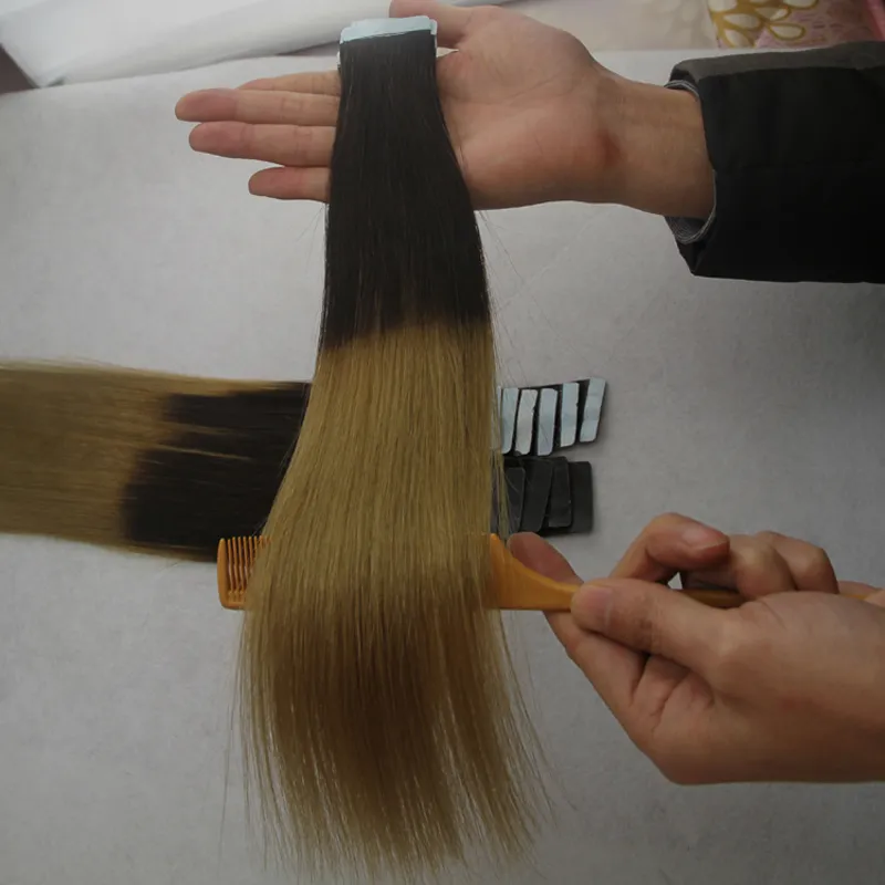 1b / 613 Tape in Menselijk Hair Extensions 100g Rechte Ombre Machine MADE REMY HAAR OP SLIJFSPAATS