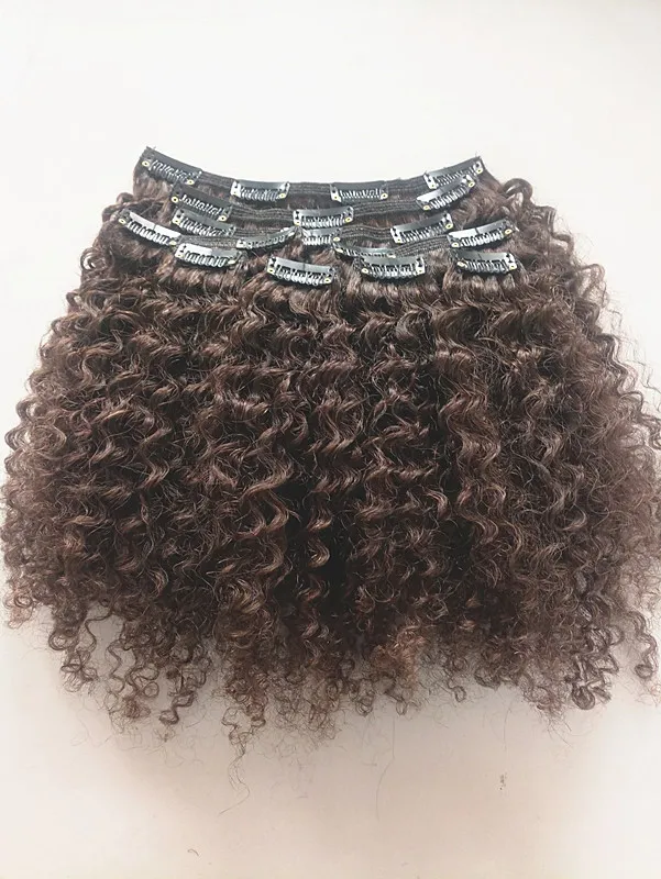 Nouvelle arrivée brésilienne vierge brun foncé cheveux trame clip dans crépus bouclés humains remy extensions de cheveux