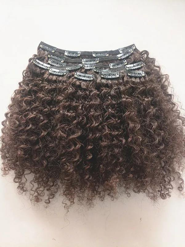 New Arrival Brazylijski Dziewiczy Dark Brown Weft Clip w Kinky Curly Human Remy Hair Extensions