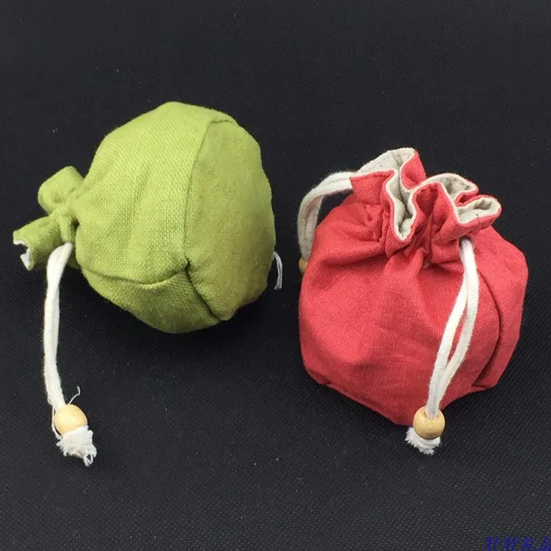 Plain Cotton Linen Drawstring Bucket Bag Small Christmas Gift Bags for Jewelry Packaging Bags Round Bottom Pouch with Lined 10pcs/lot