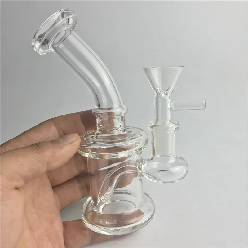 6 Inch Mini Booreilanden Glazen Bong Waterleidingen met 14mm Vrouwelijke Clear Joint 14mm Mlae Glazen Kommen Recycler Heady Beaker Bongs