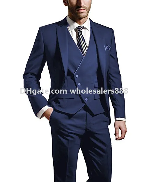 Nouvelle arrivée garçons d'honneur pointe revers marié smokings bleu hommes costumes mariage / bal / dîner meilleur homme blazer (veste + pantalon + cravate + gilet) K813