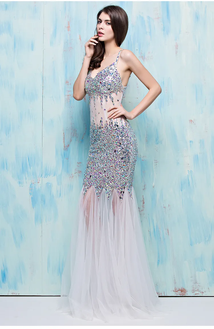 Nightclub Sexy Dresses Long Section Summer New Fish Tail Slim Back Deep V Collar Party Perspective Prom Dresses HY1614