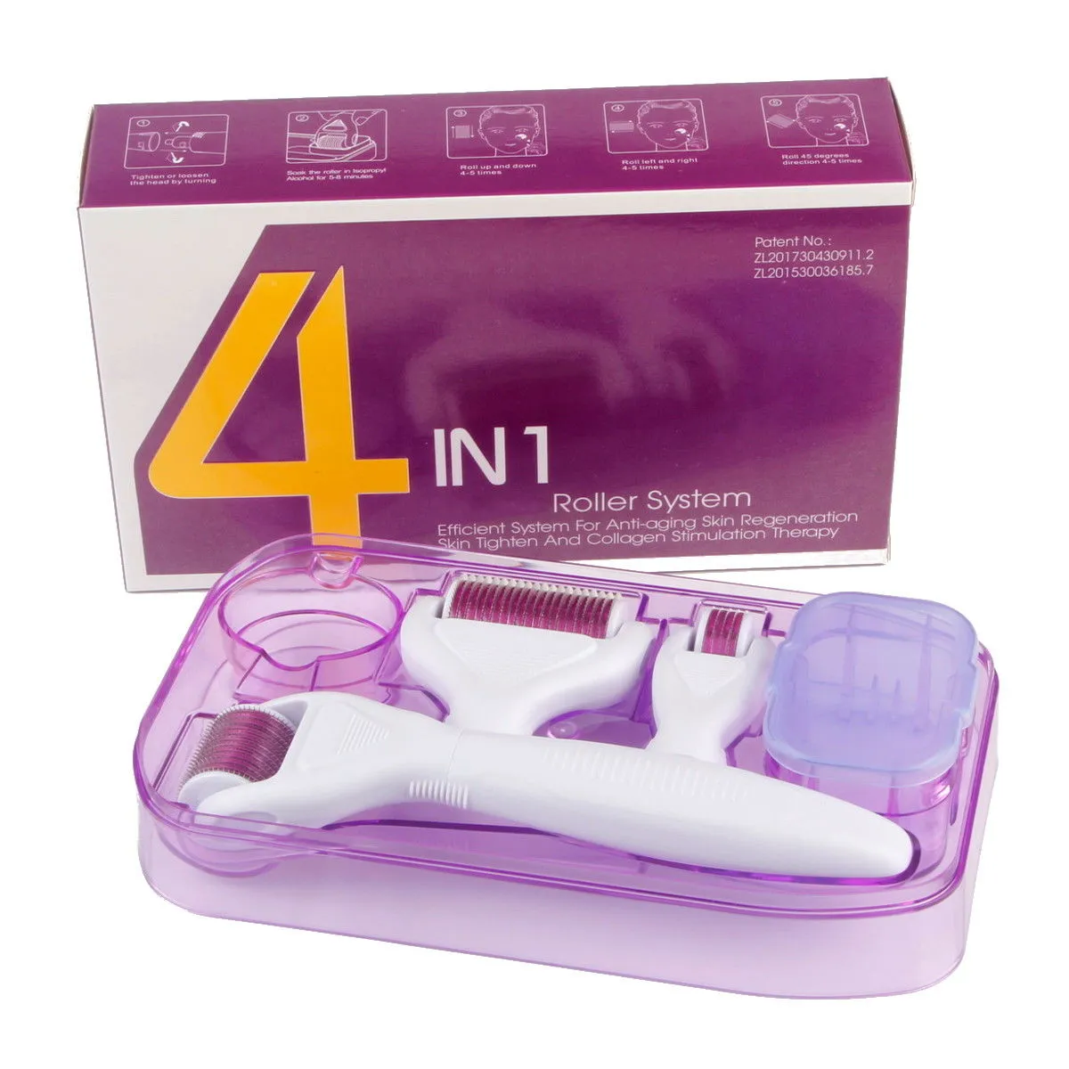 4 i 1 Derma Roller Set 0.5mm 1.0mm 1.5mm Micro Needle Skin Care Revival Travel Case Förseglat paket