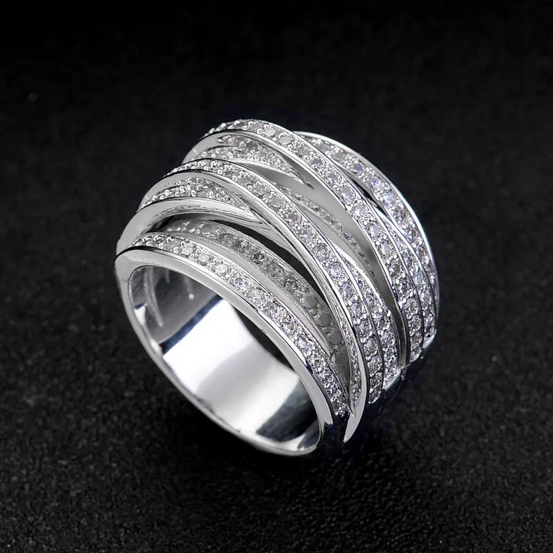 ベカロンクロスメスリングパールセッティング5aジルコンCZの結婚指輪10ktホワイトゴールド充填エンゲージャンギフト