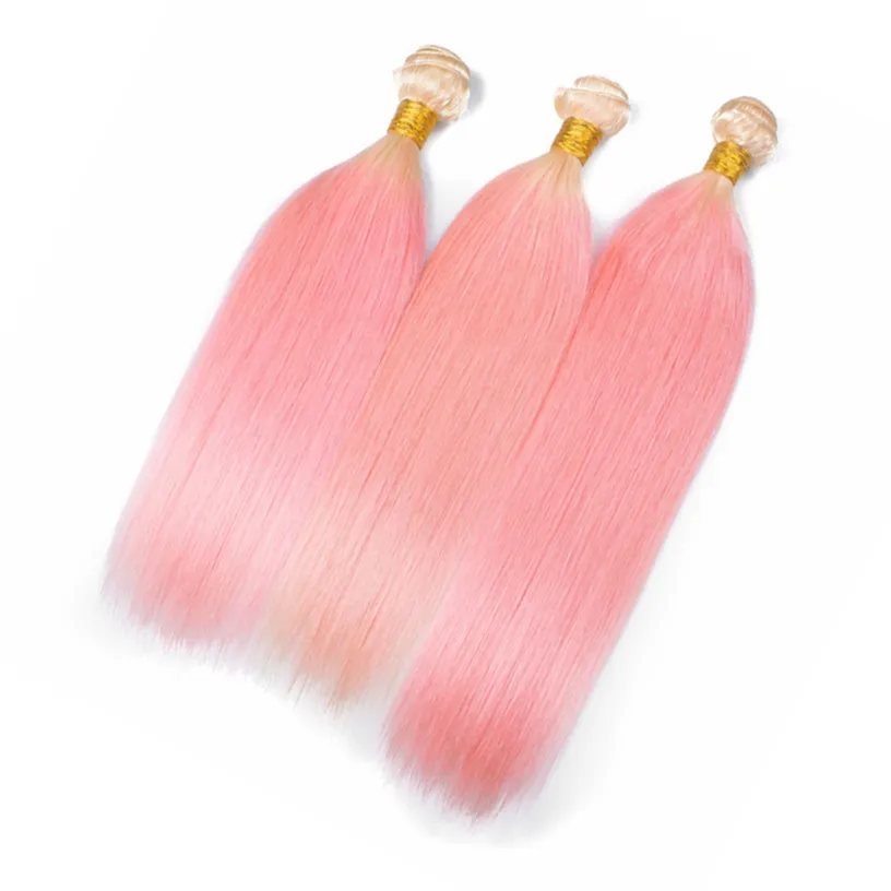 Blonde and Pink Ombre Brazilian Virgin Human Hair Weave Bundles Silky Straight #613/Pink 2Tone Ombre Human Hair Wefts Extensions